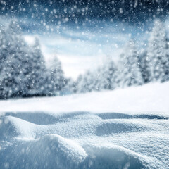 Wall Mural - Winter Wonderland Snowfall Serene Snow-Covered Landscape with Falling Snowflakes generated image