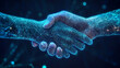 © Leokensiro - Two people shaking hands on a technology background