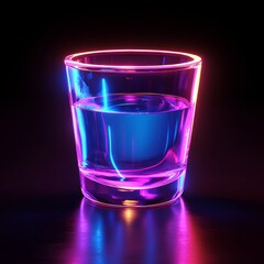 Aufkleber - A Shot of Neon: A Glass of Liquid Bathed in Vibrant Light Reflecting on Dark Surface