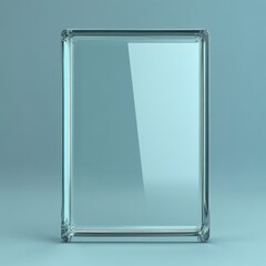Poster - Clear Glass Block on Soft Blue Background: Minimalist Product Display for Modern Design