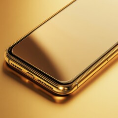 Leinwandbilder - Close-up of a Luxurious Golden Smartphone: Premium Design and Refined Craftsmanship in Stunning Detail.