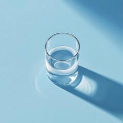 Poster - Glass of Water on Light Blue: A Simple Still Life with Shadows and Reflected Light