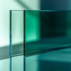 Poster - Green Glass Reflections: A Study in Transparency, Texture, and Light Interaction