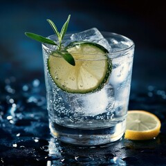 Leinwandbilder - Refreshing Gin and Tonic: A Chilled Classic with Lime, Rosemary, and Bubbles - A Perfect Cocktail for Any Occasion