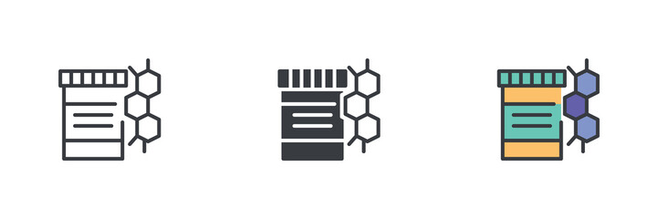 Wall Mural - medicine container with a molecular structure different style icon set