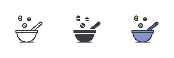 Wall Mural - mortar and pestle with pills or medications different style icon set