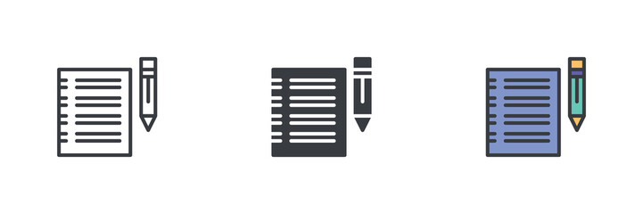 Wall Mural - document paper with horizontal lines and a pencil different style icon set
