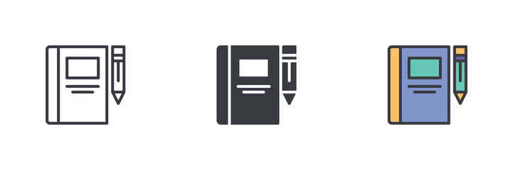 Wall Mural - notebook or journal with a pencil different style icon set