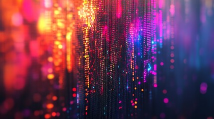 Closeup of colorful computer code on a monitor, blurred background, depicting programming concept, generative AI, vibrant code lines, futuristic tech design, digital innovation