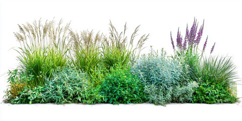 grasses and shrubs isolated on a white background