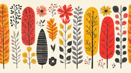 Wall Mural - Playful Thanksgiving Decoration Patterns in Natural Colors