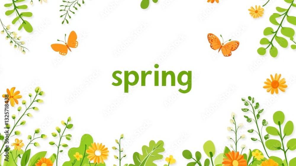 Spring-themed vector illustration with green nature elements, including ...