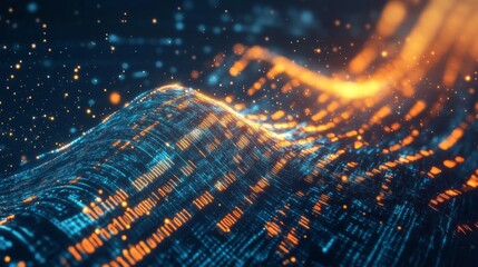 Wall Mural - abstract data stream flowing through digital waves of light