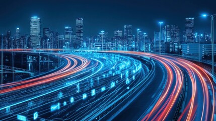 Wall Mural - urban sci-fi scene with dynamic lighting effects