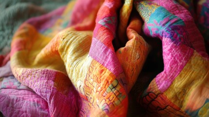 Wall Mural - vibrant layered textile quilt with soft light