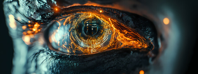 Wall Mural - Futuristic Cyber-Eye with Neural Network Interface