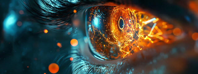 Wall Mural - Futuristic Cyber-Eye with Neural Network Interface