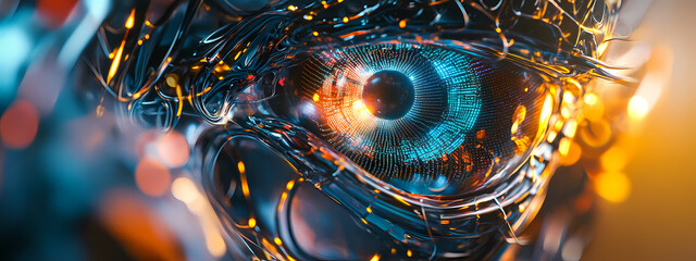 Wall Mural - Futuristic Cyber-Eye with Neural Network Interface