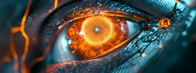 Wall Mural - Futuristic Cyber-Eye with Neural Network Interface