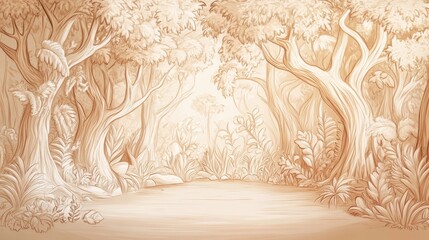 Wall Mural - Whimsical Forest Sketch with Natural Light