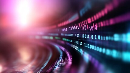 Wall Mural - Abstract digital display with binary code and vibrant colors