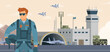 © Lemonstocks - Military airbase background. Vector landscape illustration editable modular elements