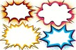 © RESTY - Four colorful comic speech bubbles with starburst backgrounds