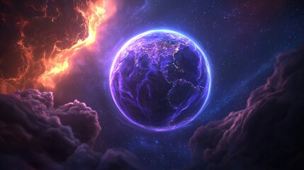 Wall Mural - Celestial event earth viewed from space digital art cosmic environment stunning perspective