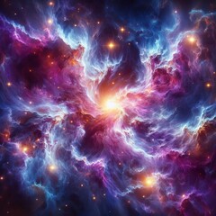 celestial symphony swirling purple and blue nebulae with golden