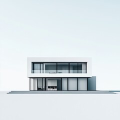 Aufkleber - Clean Minimalist Two-Story House Exterior with Large Windows under a Bright Sky, Modern Architectural Design