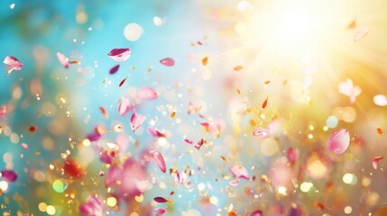 Wall Mural - Beautiful Floral Petals Falling Against a Soft Colorful Background