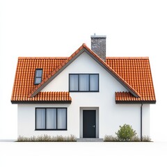 Aufkleber - Modern House with Orange Tile Roof, Black Trim, and White Exterior on a Bright Background