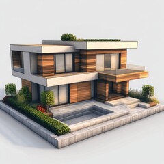Aufkleber - Modern Two-Story House with Pool and Green Roof: Architectural Visualization of Sustainable Living Design and Luxury Residence