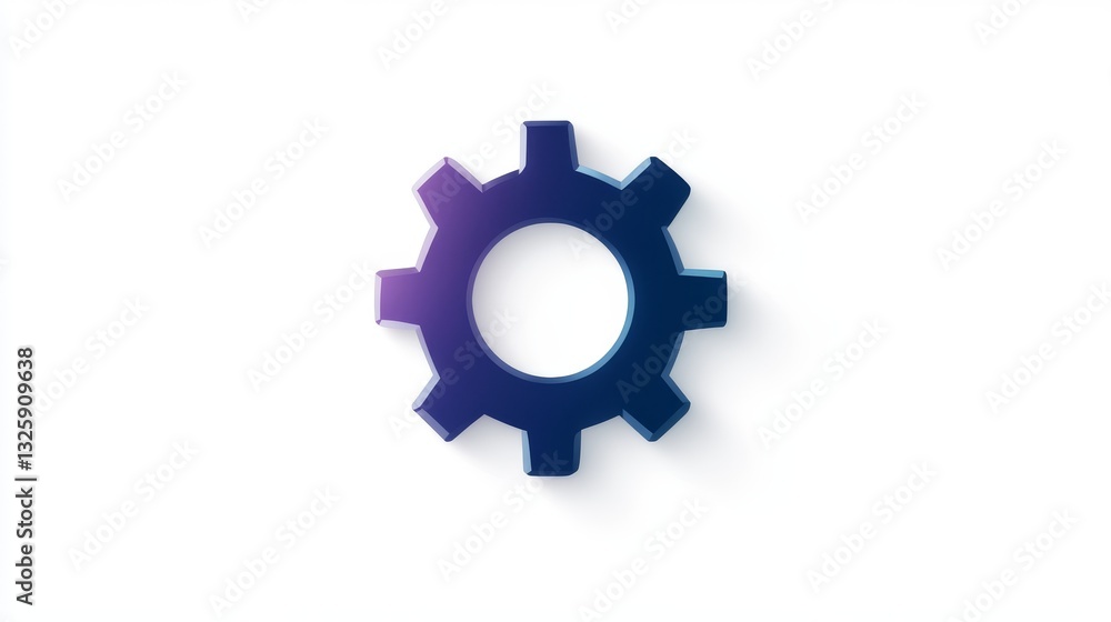 3D gear icon, gradient blue, white background