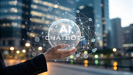 Wall Mural - hand holding chatbot globe with network connecting data. chatbots are part of digital technology, ut