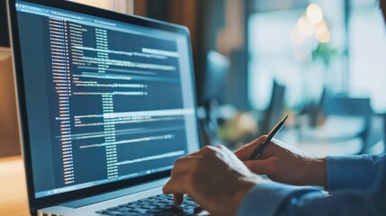Coding on Laptop in Modern Office