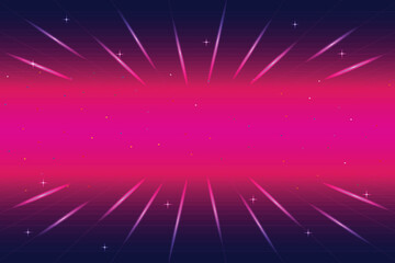 Wall Mural - retro cyberpunk style 80s game scene pixel art 8-bit sci-fi background. glowing neon grid and stars 