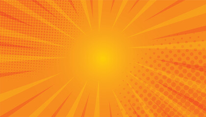 Poster - Comic book pop art style vector background. orange comic sunburst effect with halftone. templates, sale banners, events, ads, web pages