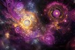 © Kayaraya - Ornate spirals, gold cores glow in purple cosmos. Backdrop for fantasy or sci-fi