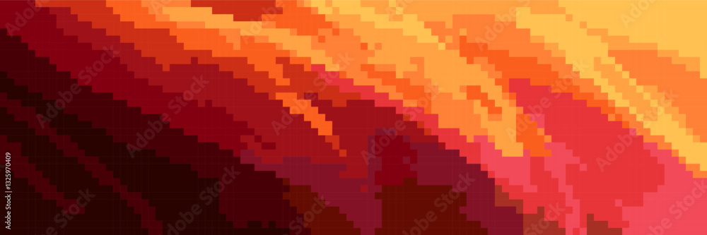 Burning sunset sky bg with pixel texture in retro 8 bit game style ...