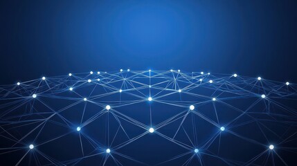 Fototapete - An abstract representation of a network, featuring interconnected nodes and lines against a blue background, symbolizing technology and connectivity.