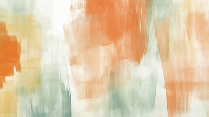 Poster - Soft pencil strokes create overlapping hues of orange, green, and cream in a vibrant abstract artwork