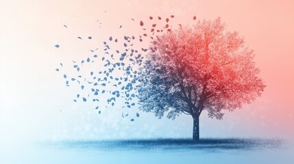 Aufkleber - Minimalist silhouette of a tree with leaves falling in a serene atmosphere during autumn twilight