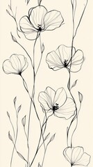 Aufkleber - Elegant black floral outlines on a soft light background create a soothing artistic expression in nature
