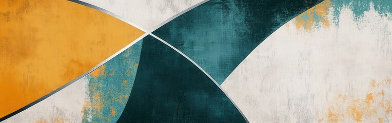 Leinwandbilder - Muted teal and ochre pencil strokes create an abstract composition with dynamic curves and textures