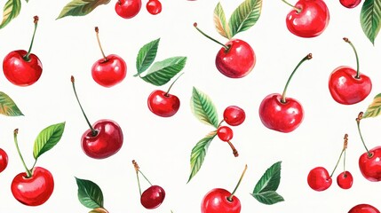 Wall Mural - cherry fruit illustration. cherries watercolor background. wallpaper background