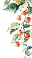 Wall Mural - cherry fruit illustration. cherries watercolor background. wallpaper background
