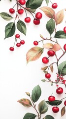 Wall Mural - cherry fruit illustration. cherries watercolor background. wallpaper background