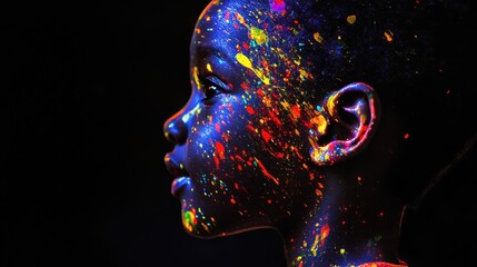 Aufkleber - Child's profile illuminated with vibrant colors against a dark background showcasing artistic expression and creativity