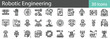 © Icon Fusion  - Robotic Engineering Line Icons Set. Collection of 30 outline icons representing automation, robotics, AI, and mechanical systems. Editable stroke vector illustration.